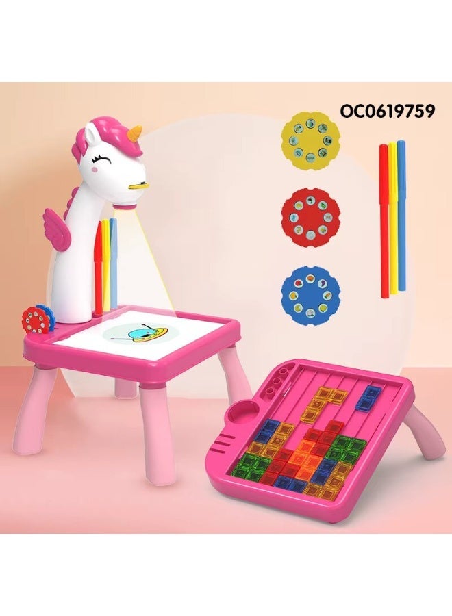 جهاز عرض للرسم للأطفال، لوحة تتبع ورسم مع إضاءة وموسيقى، سبّورة ذكية للأطفال للتعلم المبكر والكتابة، مكتب رسم LED وردي للأطفال من عمر 3 إلى 8 سنوات للبنين والبنات (وردي) - Image 1